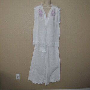 NWOT Sz S/M Vanita Rosa White Gauze Beach Wear Pants & Top Set Outfit